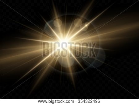 Vector Transparent Sunlight Special Lens Flash Light Effect.front Sun Lens Flash. Vector Blur In The