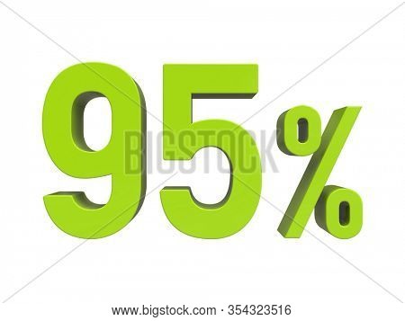 3d Render: ISOLATED Green 95% Percent Discount 3d Sign on White Background, Special Offer 95% Discount Tag, Sale Up to 95 Percent Off, Ninety-five Percent Letters Sale Symbol, Special Offer Label