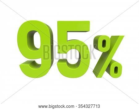 3d Render: ISOLATED Green 95% Percent Discount 3d Sign on White Background, Special Offer 95% Discount Tag, Sale Up to 95 Percent Off, Ninety-five Percent Letters Sale Symbol, Special Offer Label