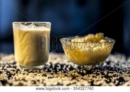Indian Style Stamina And Strength Enrichment Drink Consisting Of Some Raw Eggs, Milk And Clarified B