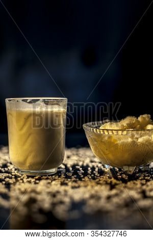 Indian Style Stamina And Strength Enrichment Drink Consisting Of Some Raw Eggs, Milk And Clarified B