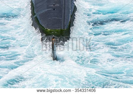 Stern Of The High Technology Nuclear Submarine Of U.s.navy Above The Sea Surface.