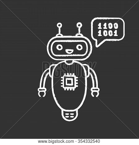 Chatbot Coding Chalk Icon. Talkbot With Chip Insert. Codebot. Code Writing Virtual Assistant. Online
