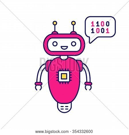 Chatbot Coding Color Icon. Talkbot With Chip Insert. Codebot. Code Writing Virtual Assistant. Online