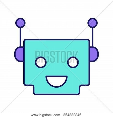 Chatbot Color Icon. Talkbot. Modern Robot. Square Head Laughing Chat Bot. Virtual Assistant. Convers