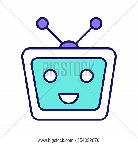 Chatbot Color Icon. Talkbot. Modern Robot. Tv Laughing Chat Bot. Virtual Assistant. Conversational A