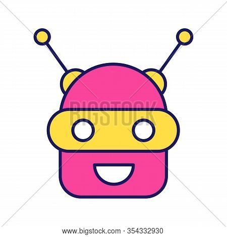 Chatbot Color Icon. Talkbot. Modern Robot. Android Laughing Chat Bot. Virtual Assistant. Conversatio