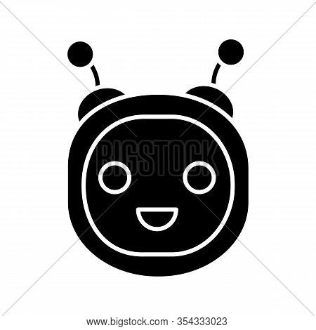 Chatbot Glyph Icon. Silhouette Symbol. Talkbot. Modern Robot. Round Head Laughing Chat Bot. Virtual 