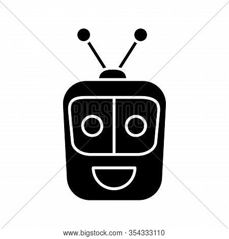 Chatbot Glyph Icon. Silhouette Symbol. Talkbot. Modern Robot. Square Head Laughing Chat Bot. Virtual