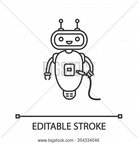 Chatbot With Usb Cable Linear Icon. Thin Line Illustration. Talkbot With Usb Slot Plugs To Cable. Mo
