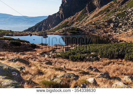 Small Pleso Nad Skokom Lake In Mlynicka Dolina Valley In Vysoke Tatry Mountains In Slovakia During B