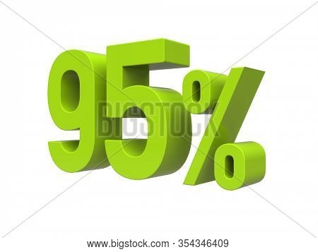 3d Render: ISOLATED Green 95% Percent Discount 3d Sign on White Background, Special Offer 95% Discount Tag, Sale Up to 95 Percent Off, Ninety-five Percent Letters Sale Symbol, Special Offer Label