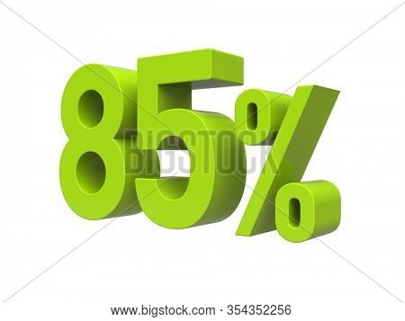 3d Render: ISOLATED 85% Percent Discount 3d Sign on White Background, Special Offer 85% Discount Tag, Sale Up to 85 Percent Off, Eighty-five Percent Letters Sale Symbol, Special Offer Label