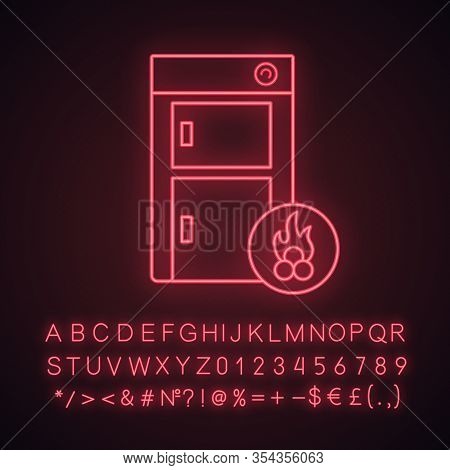 Solid Fuel Boiler Neon Light Icon. House Central Heater. Firewood Boiler. Heating System. Glowing Si
