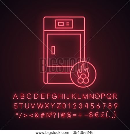 Solid Fuel Boiler Neon Light Icon. House Central Heater. Firewood Boiler. Heating System. Glowing Si