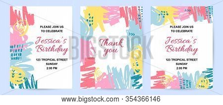 Backdrops With Hand Drawn Stains. Place For Text. Template For Greetins, Holidays, Party Invitation,