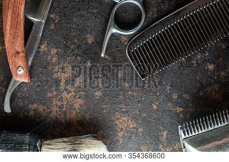Vintage Barber Tools Dangerous Razor Hairdressing Scissors Old Manual Clipper Metal Comb Shaving Bru