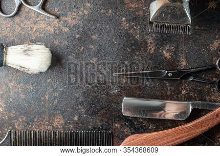 Vintage Barber Tools Dangerous Razor Hairdressing Scissors Old Manual Clipper Metal Comb Shaving Bru