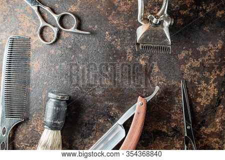 Vintage Barber Tools Dangerous Razor Hairdressing Scissors Old Manual Clipper Metal Comb Shaving Bru