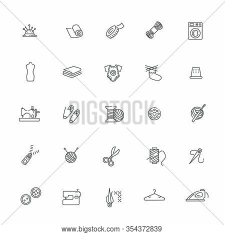 Vector Sewing Equipment And Needlework Icons Line Set