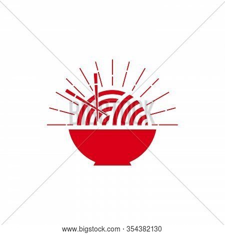 Bowl Of Noodle With Chopstick Simple Geometric Line Vintage Decoration Logo Vector