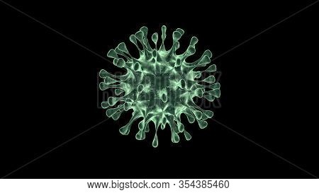 Virus Isolated On A Black Background 3d Rendering. A Dangerous Non-cellular Infectious Agent That Ca