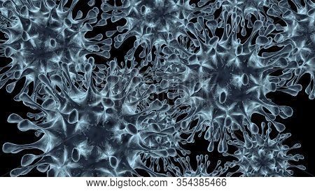Virus Isolated On A Black Background 3d Rendering. A Dangerous Non-cellular Infectious Agent That Ca