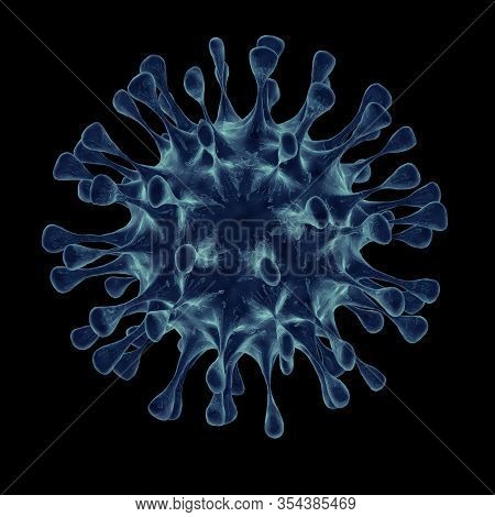 Virus Isolated On A Black Background 3d Rendering. A Dangerous Non-cellular Infectious Agent That Ca
