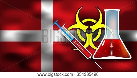 Epidemic Danger In Denmark Vector Conceptual Medical Illustration Biohazard Sign With Syringe And Gl