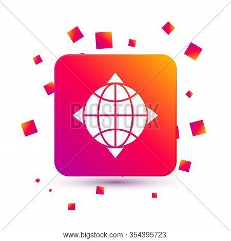 White World Globe With Compass Icon Isolated On White Background. Square Color Button. Vector Illust