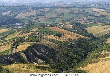 Rural Landscape At Summer From Ripatransone, Ascoli Piceno, Marches, Italy