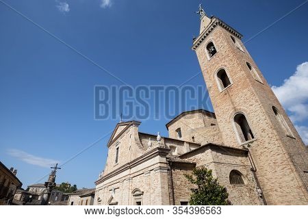 Ripatransone, Ascoli Piceno, Marches, Italy: Typical Street Of The Historic Town At Morning. Church
