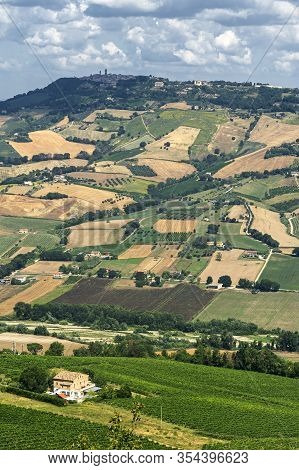 Rural Landscape At Summer Near Montefiore Dell Aso, Ascoli Piceno, Marches, Italy