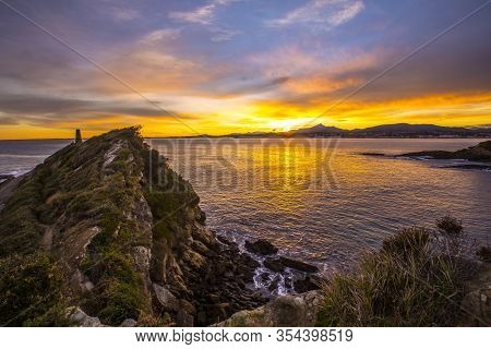First Lights Of The Orange Dawn Of The Town Of Fuenterrabia. Basque Country