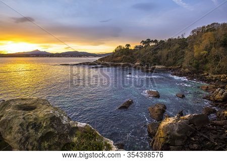 Playa De Los Frailes At Dawn In The Town Of Fuenterrabia. Basque Country