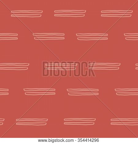 Orange Hand Drawn Abstract Lines And Dashes. Seamless Pattern. Stylish Repeating Texture. Modern. Si