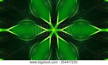 Green Motion Design Background With Symmetrical Star Pattern. Abstract Sci-fi Background With Glow P