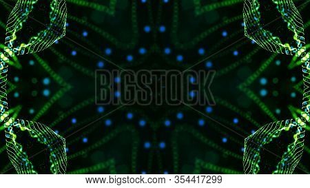Green Motion Design Background With Symmetrical Star Pattern. Abstract Sci-fi Background With Glow P