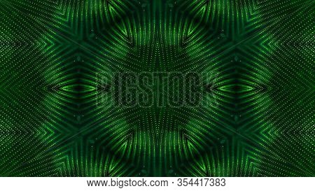 Green Motion Design Background With Symmetrical Star Pattern. Abstract Sci-fi Background With Glow P