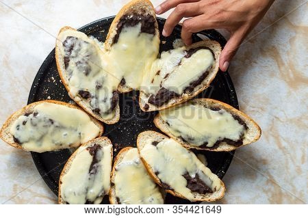 Molletes, Vegetarian Mexican Food With Person Choosing