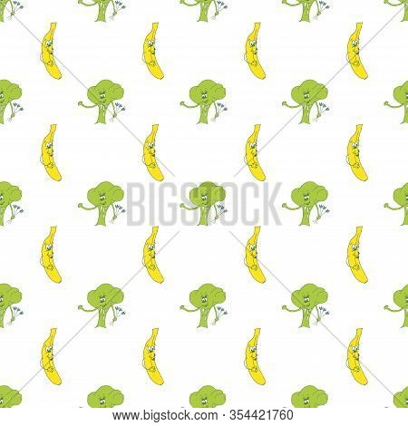 Cartoon Set On Colorful Backdrop. Design Element Set. Fruit Pattern.