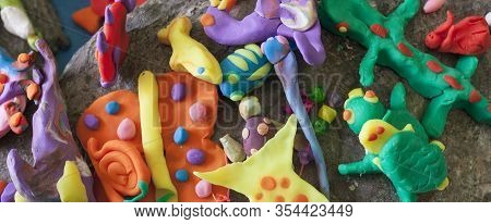 Little Sea Animals Made With Playdough. Manual Arts Workshop For Children