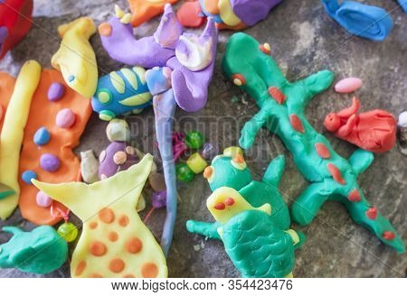 Little Sea Animals Made With Playdough. Manual Arts Workshop For Children