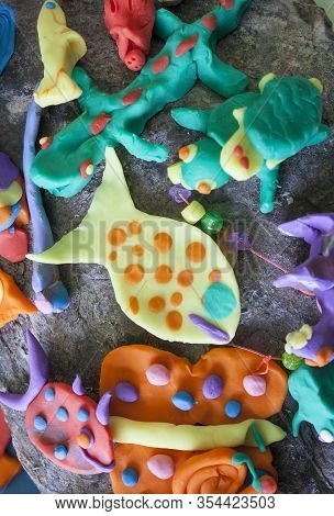 Little Sea Animals Made With Playdough. Manual Arts Workshop For Children