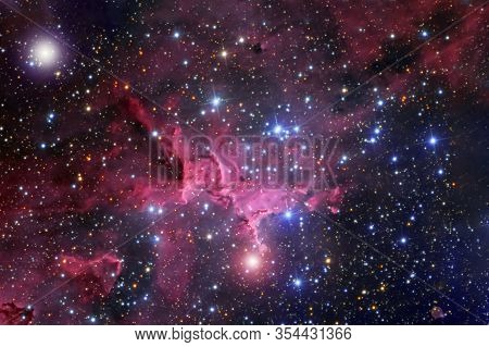 A Beautiful Nebula Of Different Colors, With Stars And Galaxies. Elements Of This Image Were Furnish