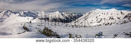 Snowy peaks, Planneralm skiing resort in winter,  Austrian Alps
