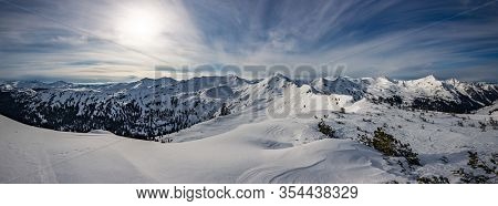 Snowy peaks, Planneralm skiing resort in winter,  Austrian Alps