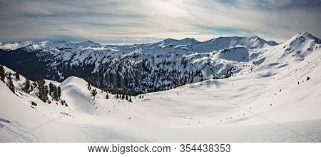 Snowy peaks, Planneralm skiing resort in winter,  Austrian Alps