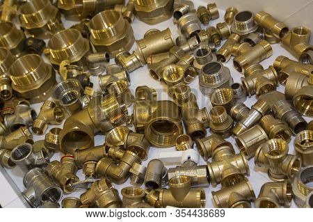 Scattering Of Various Brass Sanitary Products. Industrial