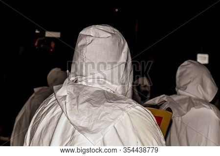 Puget-theniers, France - February 26, 2020: The Traditional Annual Parade Of White Penitents